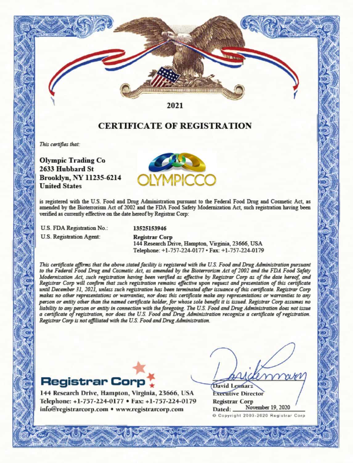 FDA Certificate